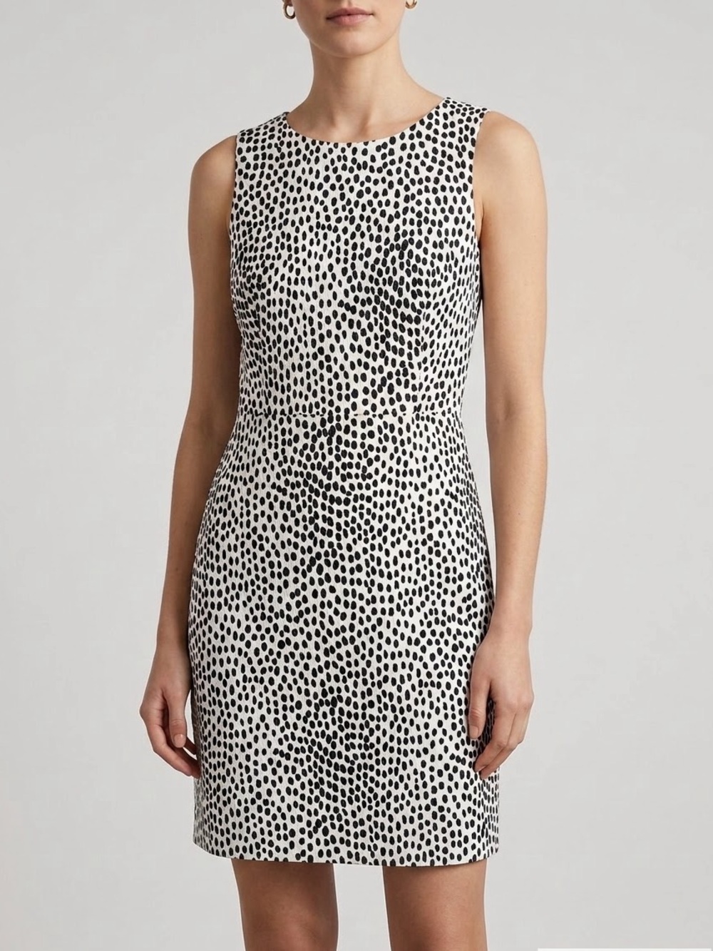 J. Crew Black & White Sleeveless Dot-Print Sheath Dress